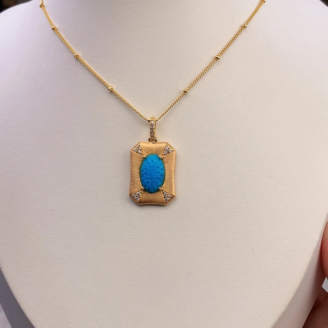 绿松石银S925镶嵌吊坠(不含链)