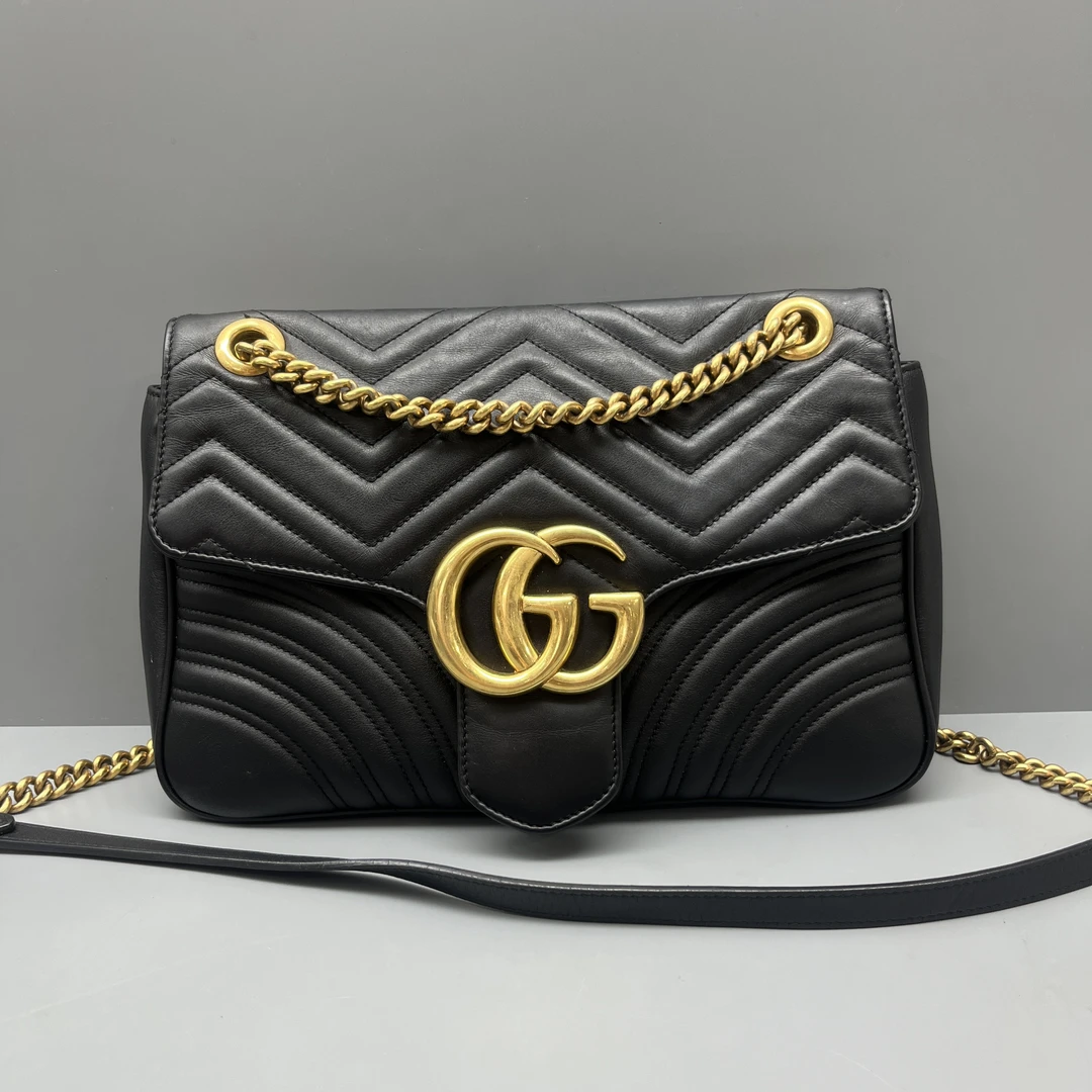 95新 GUCCI/古驰 黑金marmont大号链条包 尺寸30*19 SV16636
