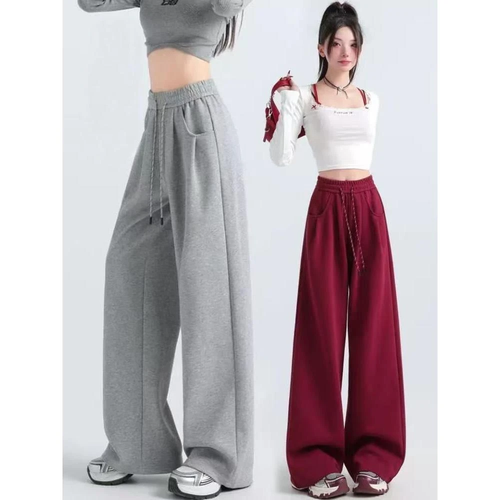 特大码2-300斤运动裤女春秋季直筒宽松卫裤美式休闲小个子阔腿裤