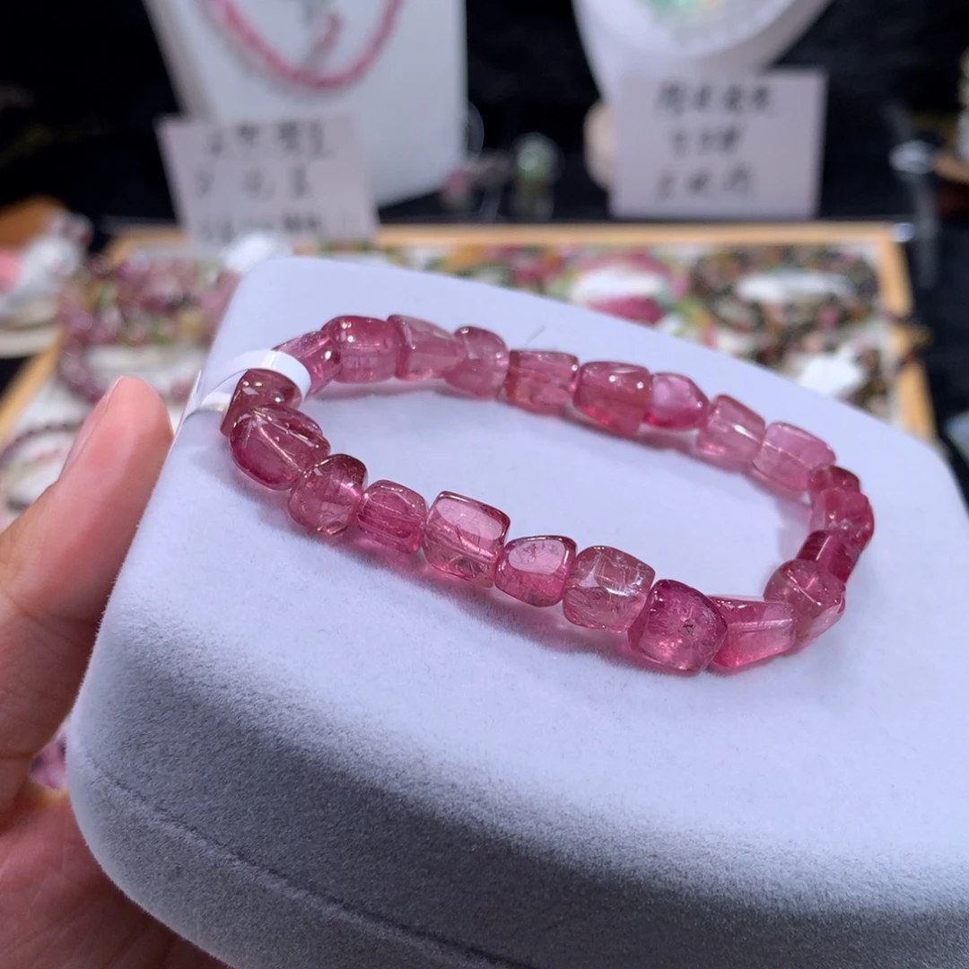 碧玺未镶嵌手链卢比来红方糖原石随性