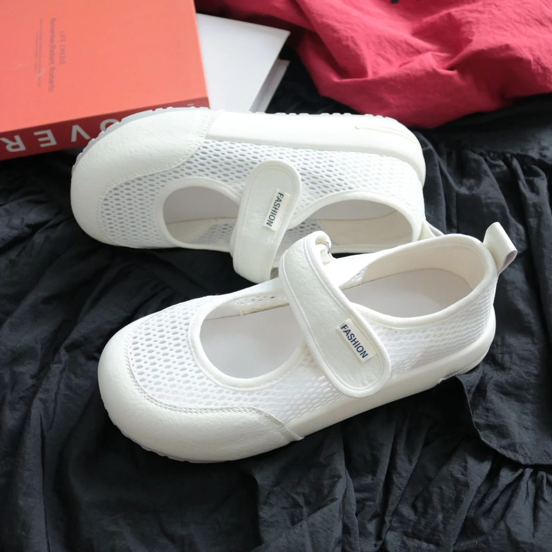 夏季女款网面休闲玛丽珍女鞋百搭透网小白鞋软底浅口透气