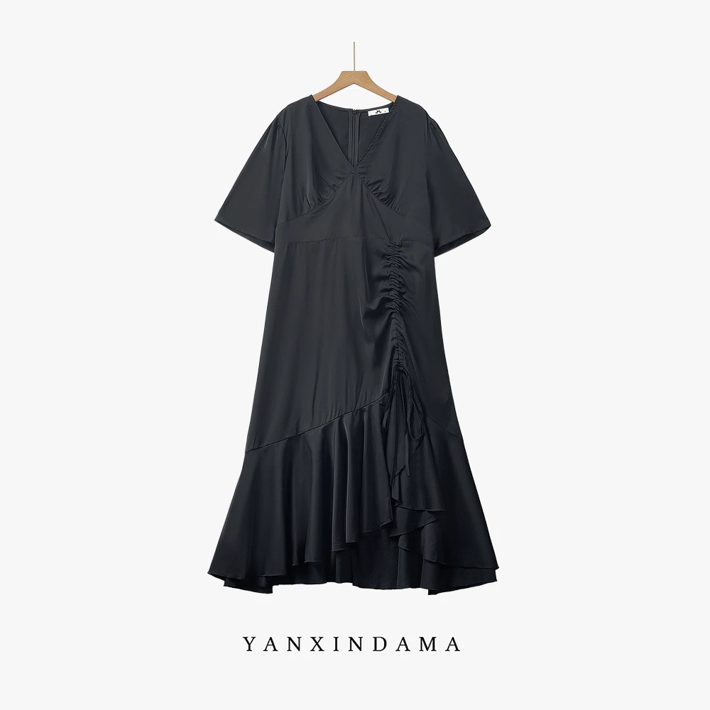 【岩心】大码女装300斤胖MM夏季新款时尚洋气显瘦法式连衣裙164