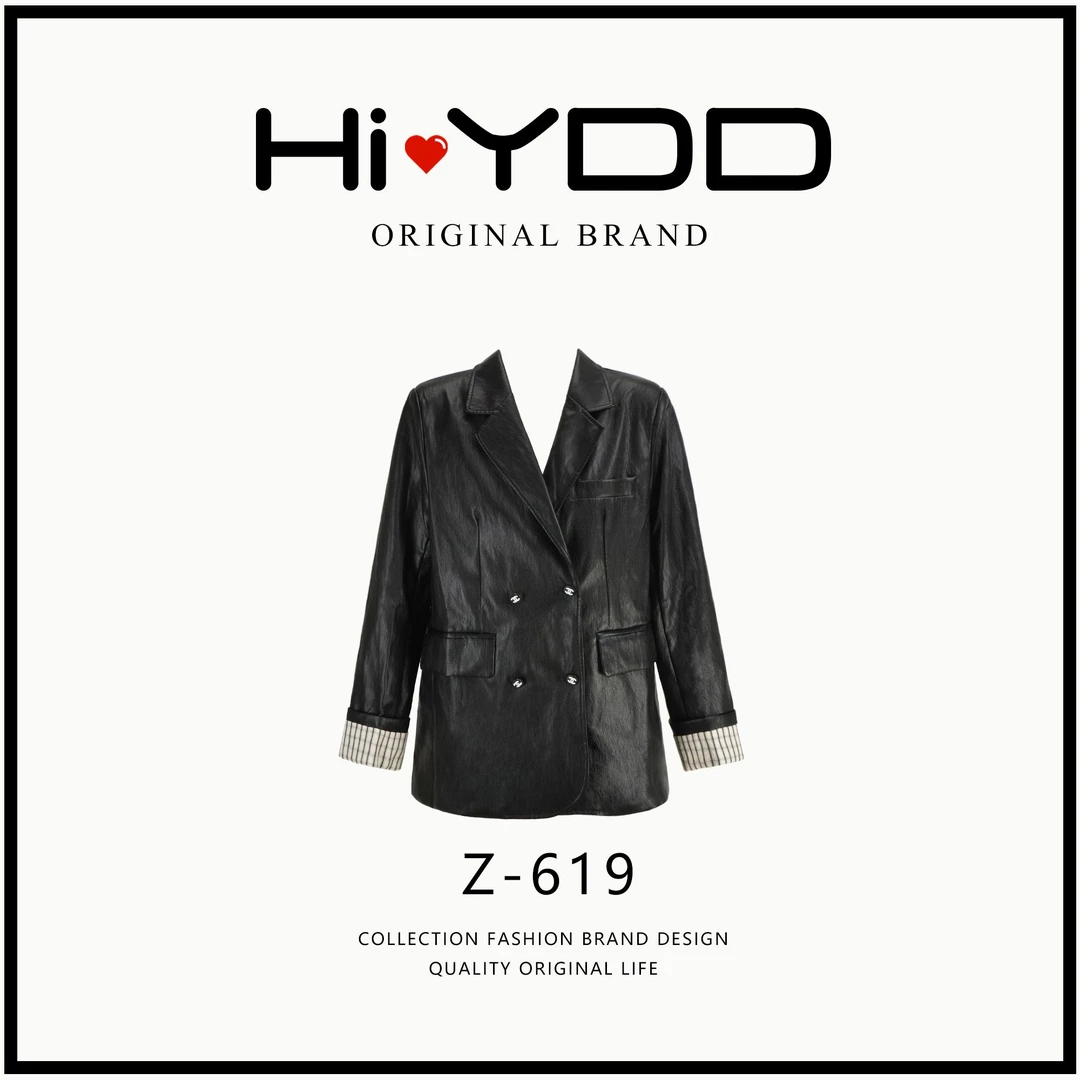 YDD•「Z-619」复古条纹拼接袖皮衣外套新款减龄休闲夹克外套MM-168