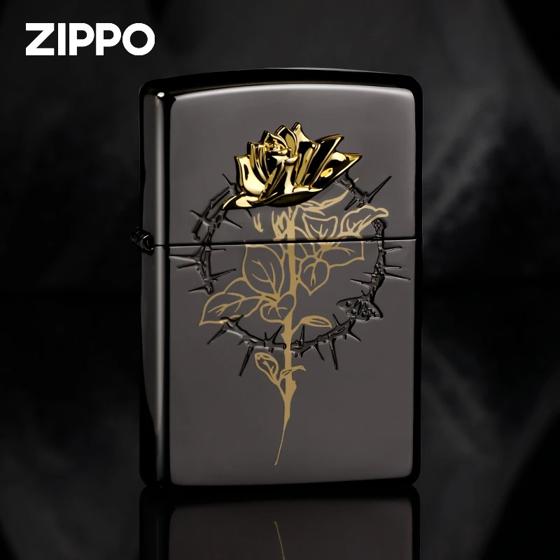 zippo打火机黑炫贴章-荆棘玫瑰（礼盒装）情人节礼物DY9802TZ
