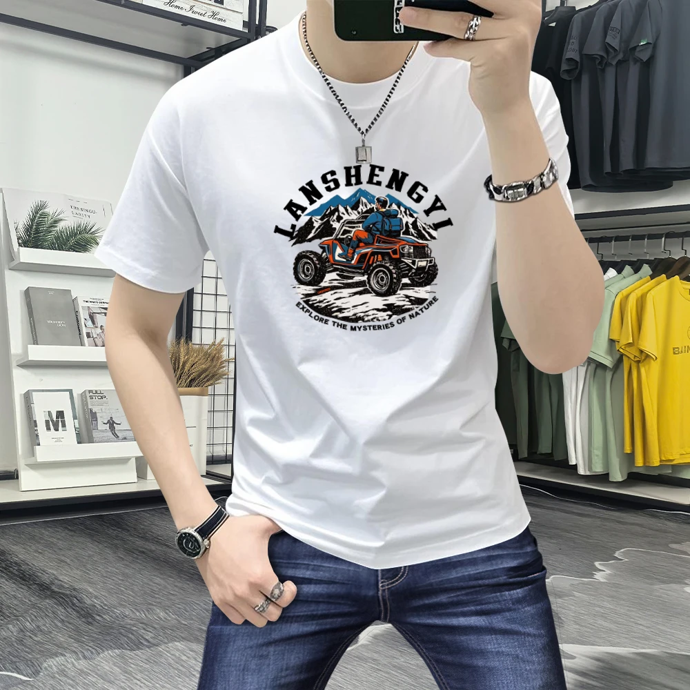 蓝晟依短袖男t恤夏季潮牌男装修身印花半袖男士上衣休闲百搭圆领T