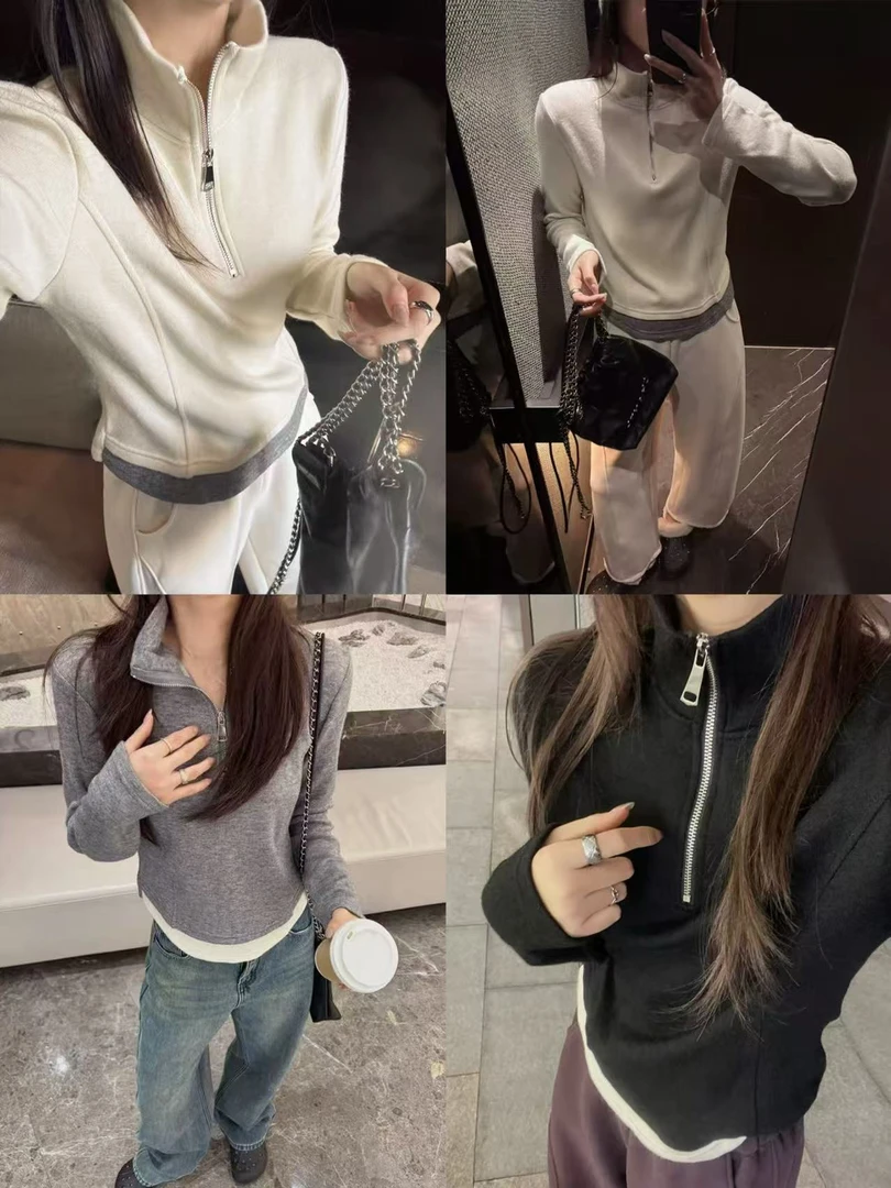 简纯  假两件拉链上衣