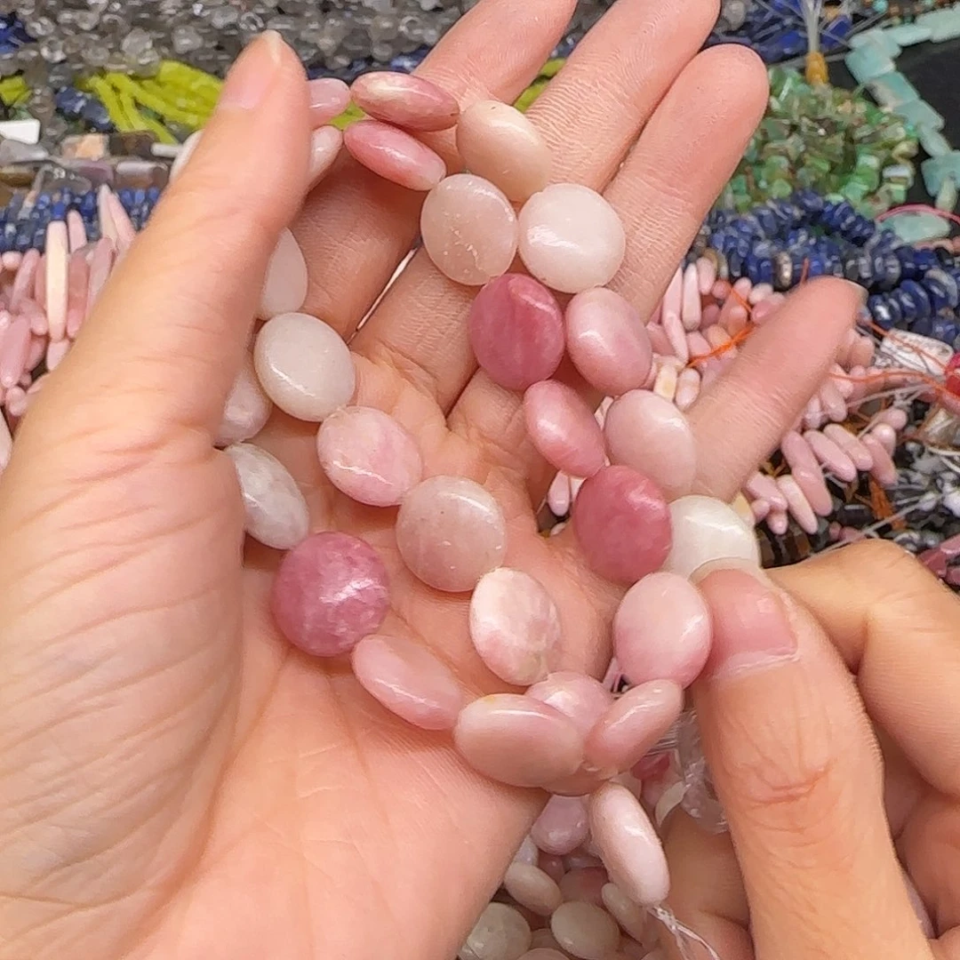 玛瑙/玉髓合金珠宝半成品粉澳宝圆饼14mm一条