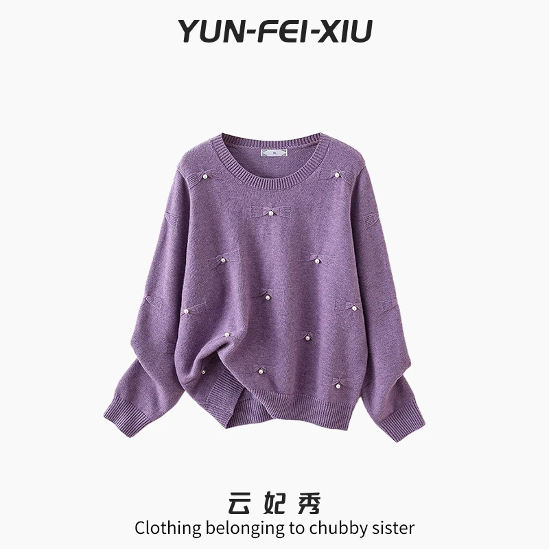 云妃秀大码女装针织衫宽松简约圆领时尚气质休闲微胖显瘦秋92405