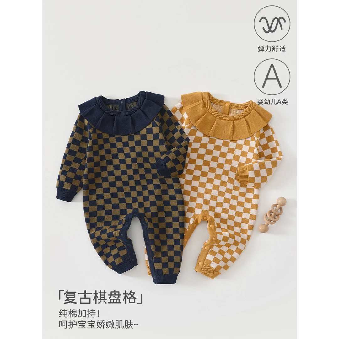 婴儿连体衣a类纯棉秋季宝宝衣服套头针织毛衣外出爬服安阳婴童装