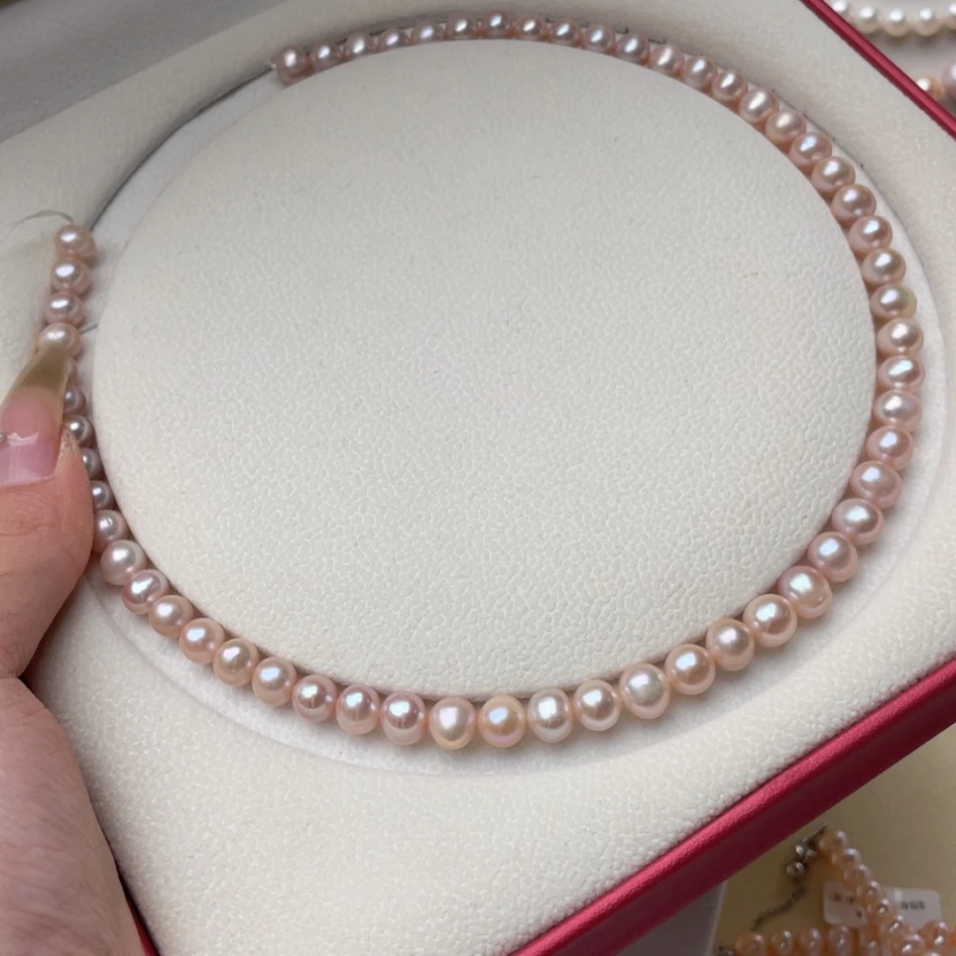 淡水珍珠银S925镶嵌颈饰7-8