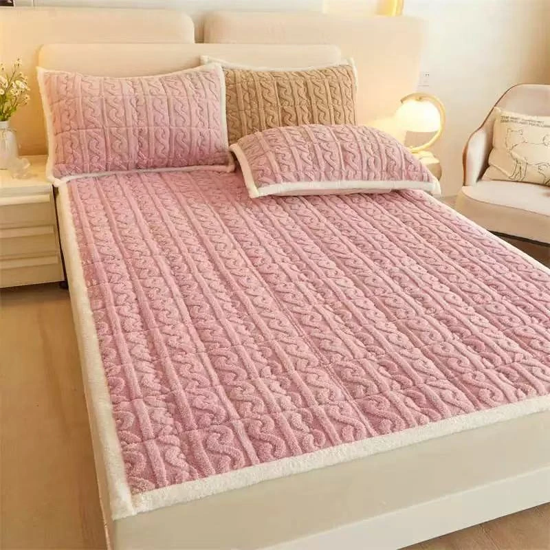 PZ 9068 新款塔芙绒夹棉绗缝防滑床垫 浅紫色