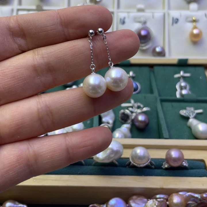 淡水珍珠耳饰银S925镶嵌