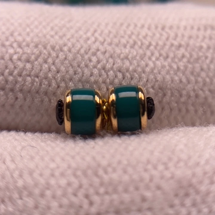 18K金镶嵌绿松石珠宝奇石汉堡对珠4.6mmAA390