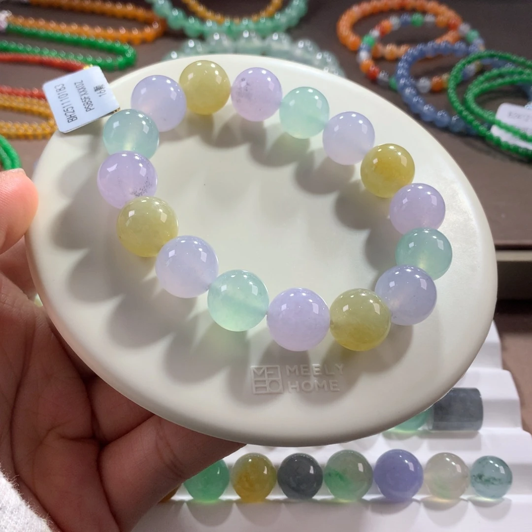 翡翠未镶嵌手链冰种马卡龙多宝单圈 卡12.5~13