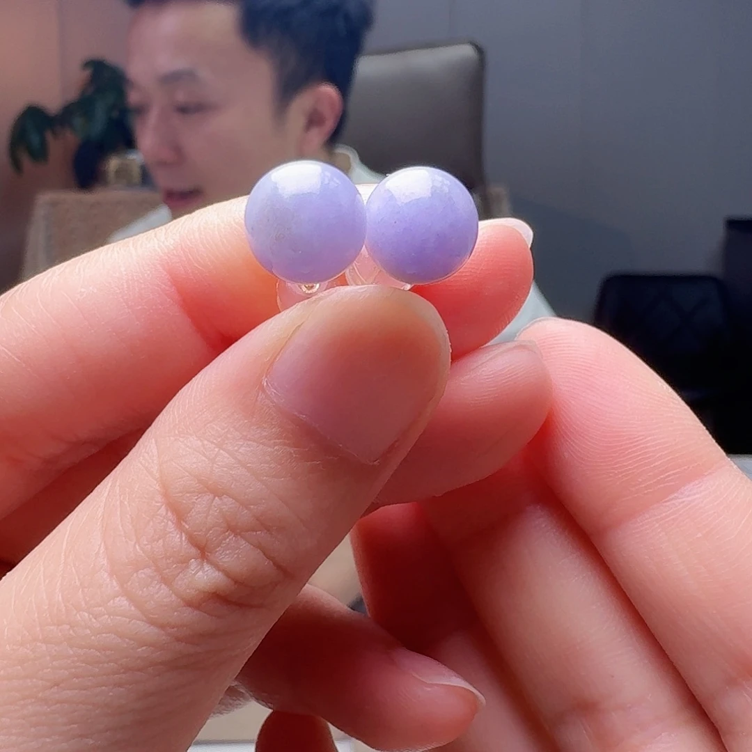 翡翠18K金镶嵌耳饰天然