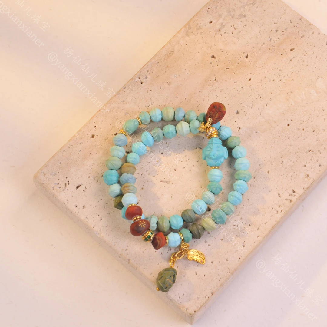 【杨仙仙珠宝】18K厚金镶嵌绿松石多宝手串- A5402