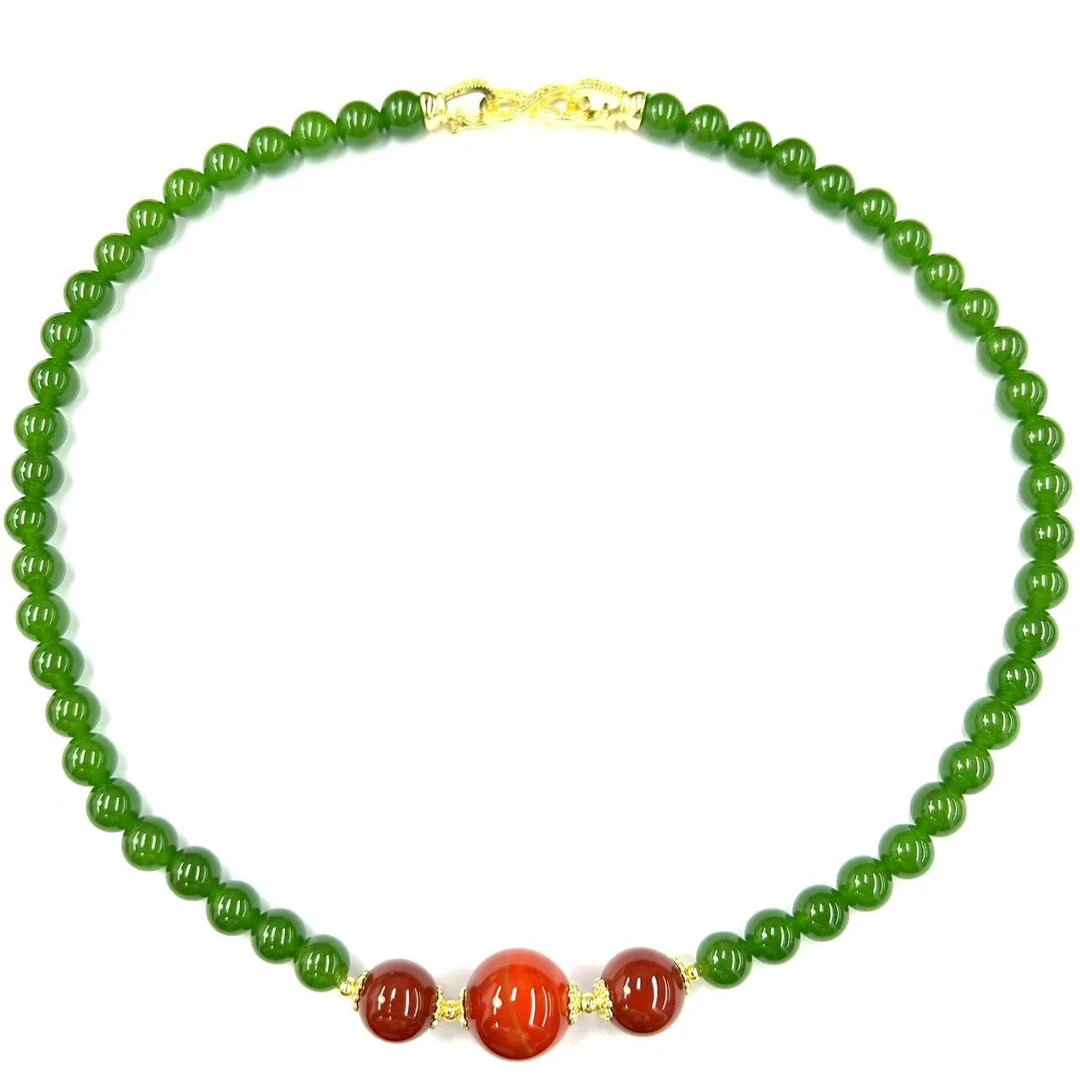 【符老板】x581-国风设计金宝绿东陵玉DIY红景玛瑙圆珠项链-赠礼盒