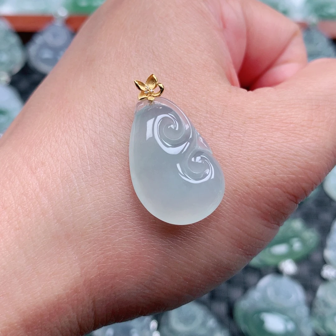 翡翠18K金镶嵌吊坠(不含链)