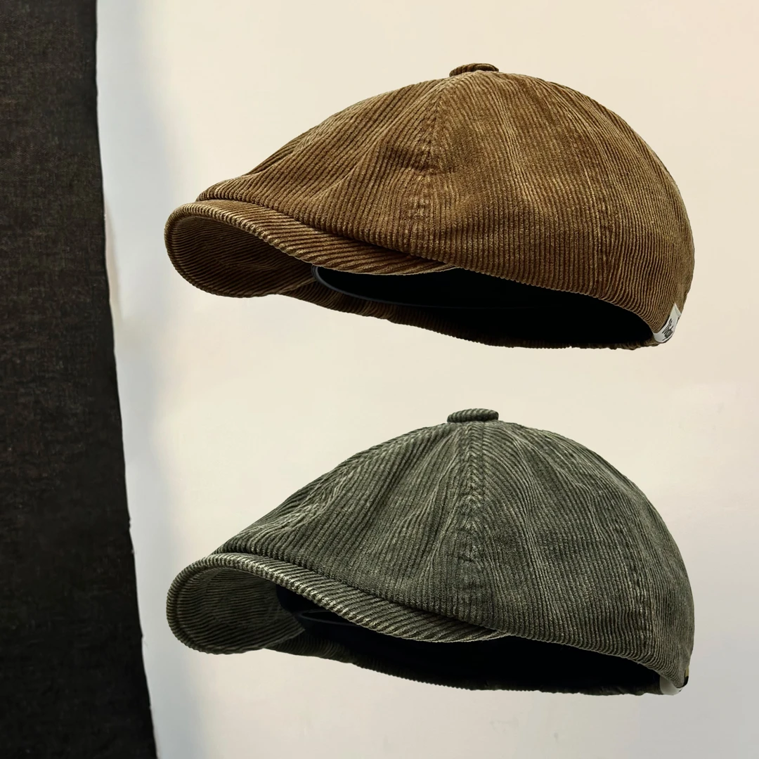 复古秋冬灯芯绒贝雷帽日系街头百搭男女同款文艺鸭嘴报童帽子潮