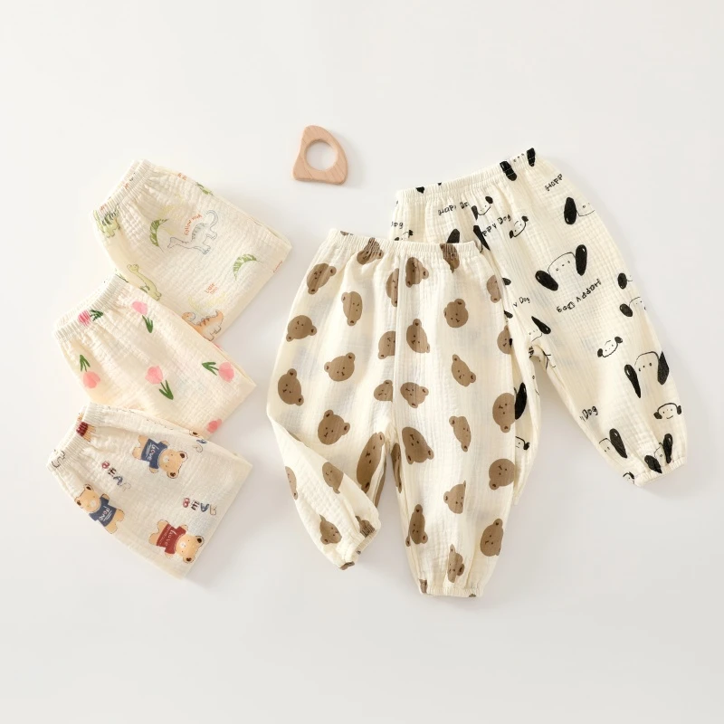 100%棉儿童双层纱布防蚊裤男童女童灯笼裤A类家居裤宽松柔软