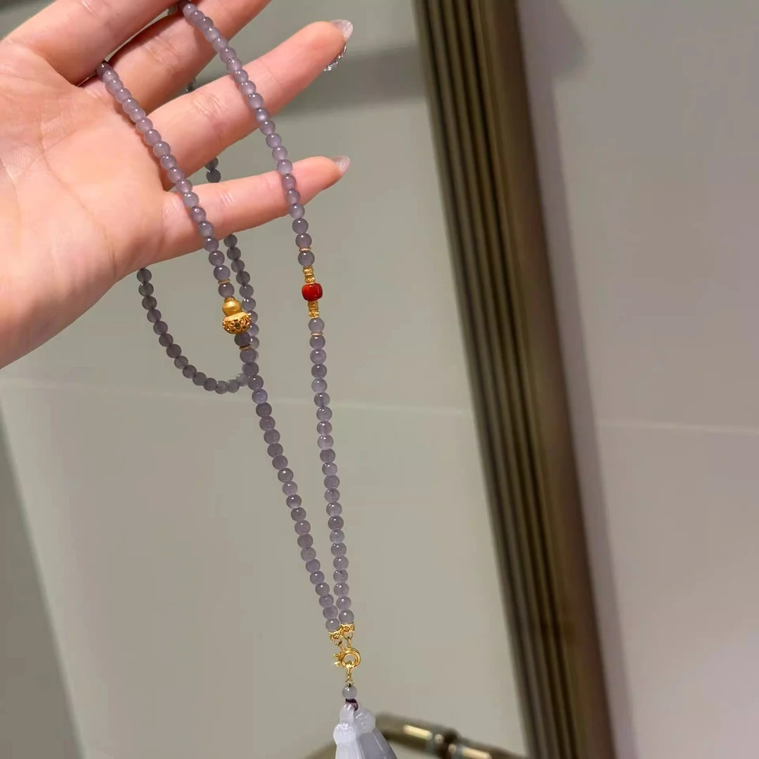 铜合金项链 国风汉服烟紫色双生花吊坠项链夏日女款高级设计首饰