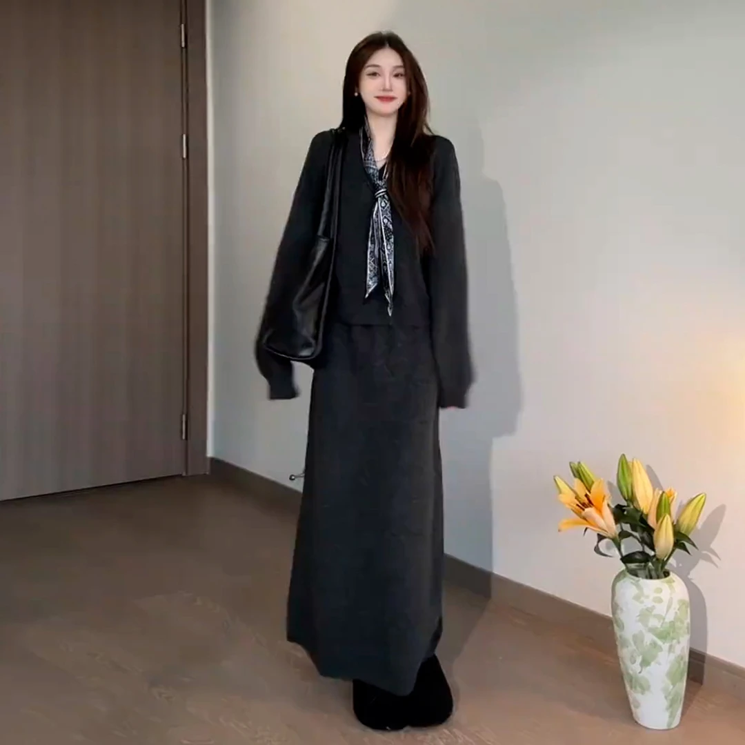 韩系穿搭一整套装针织连衣裙子小众炸街高级感女装早秋季2026新款