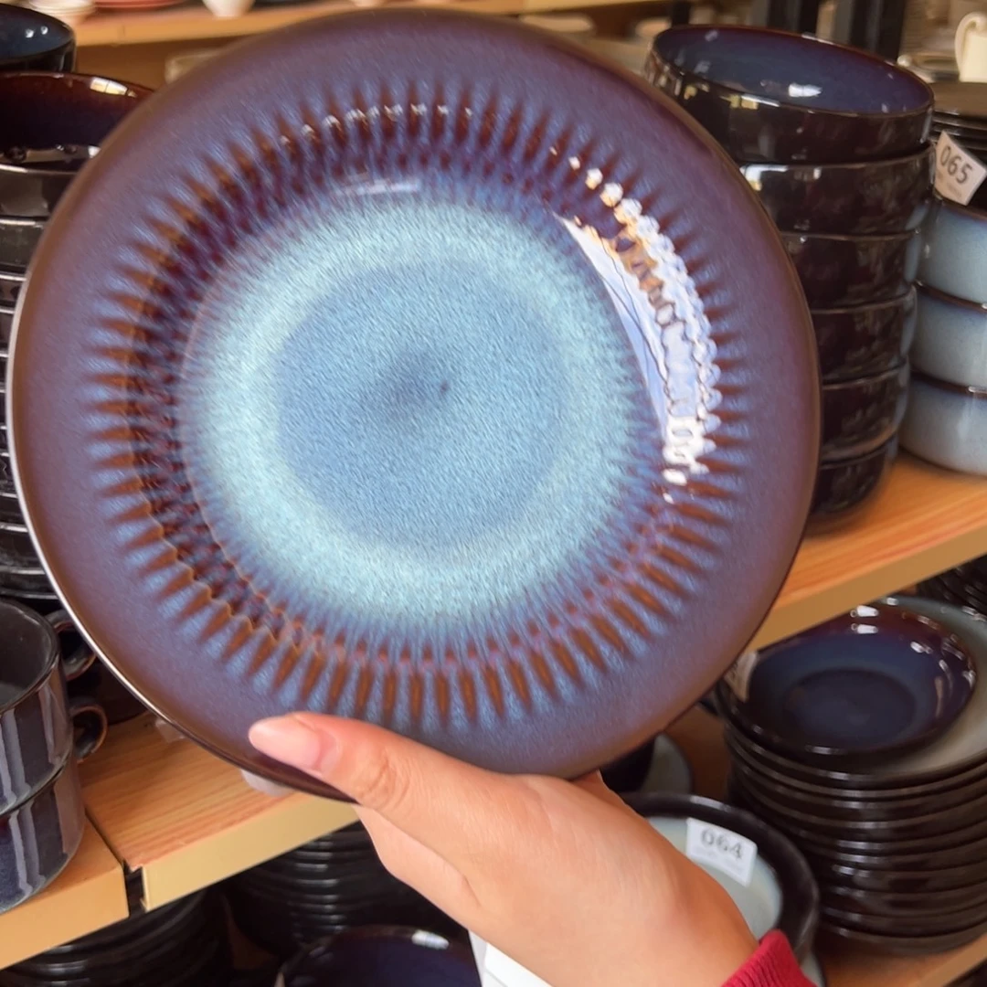 新骨瓷066瑕疵慎拍 麟彩蓝 雏菊 8.25寸 平盘