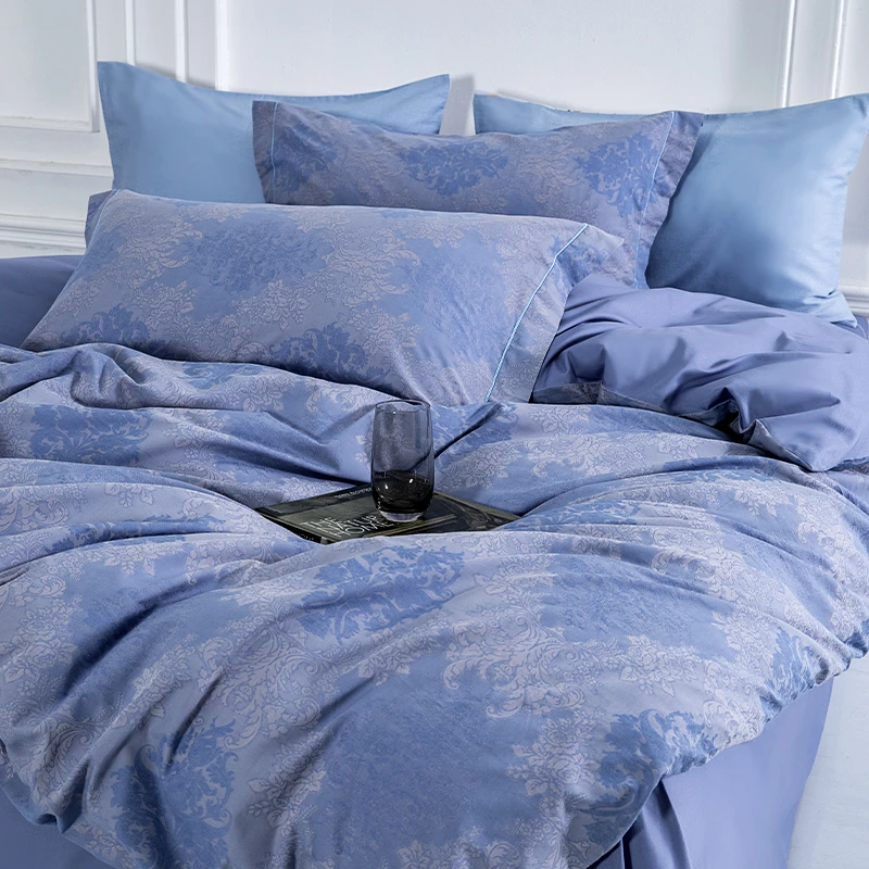 纯棉贡缎色织大提花四件套枫丹白露加大220*240新中式复古件套1.8