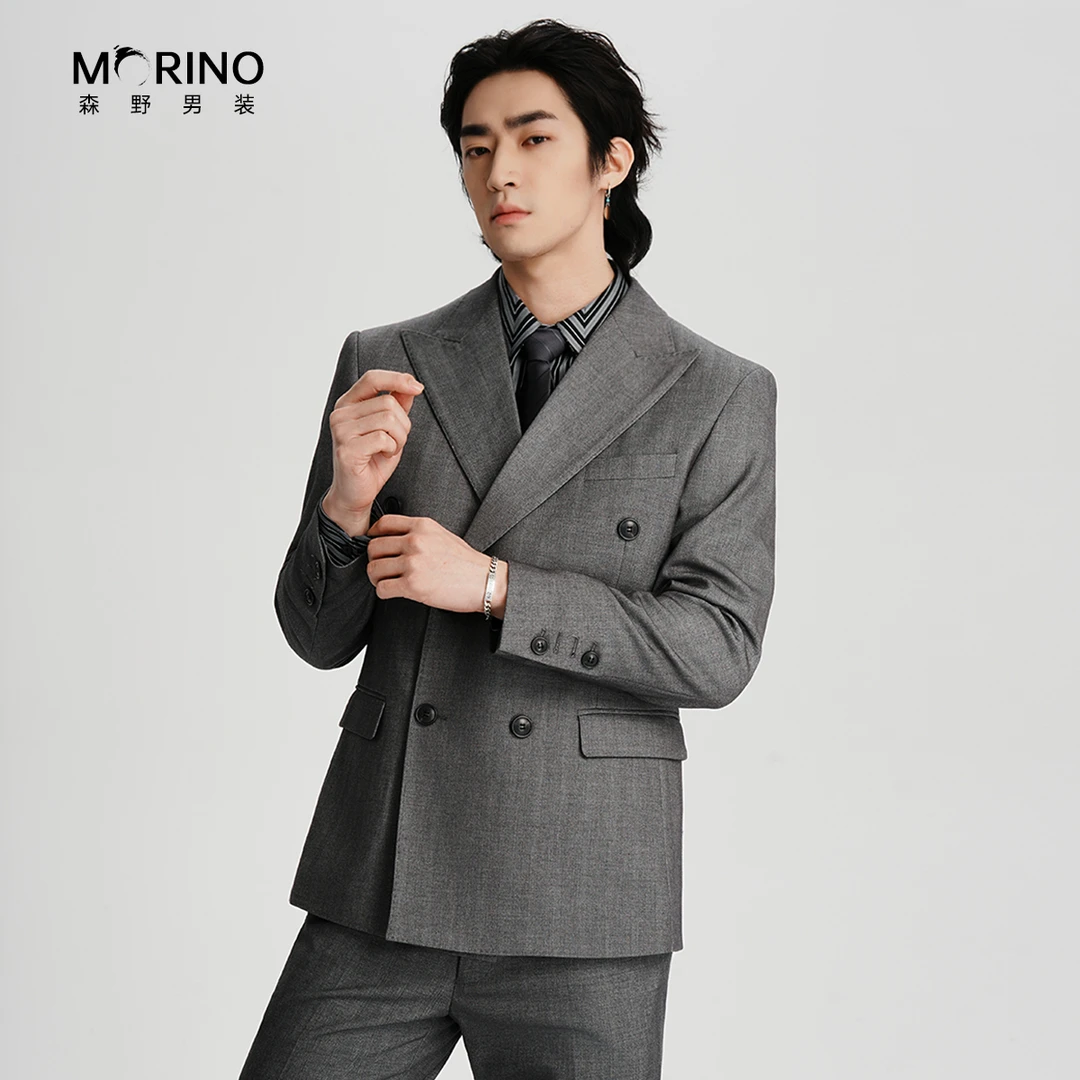 羊毛西装套装男秋冬双排扣2025新款新郎结婚礼服商务休闲西服正装