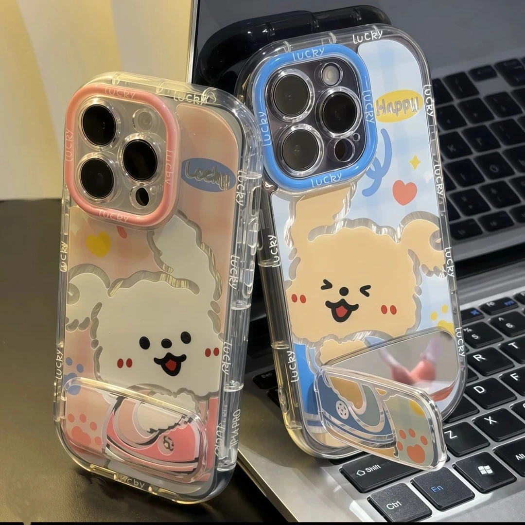 情侣贴贴小狗支架适用苹果15/16promax手机壳vivo华为oppo小米14