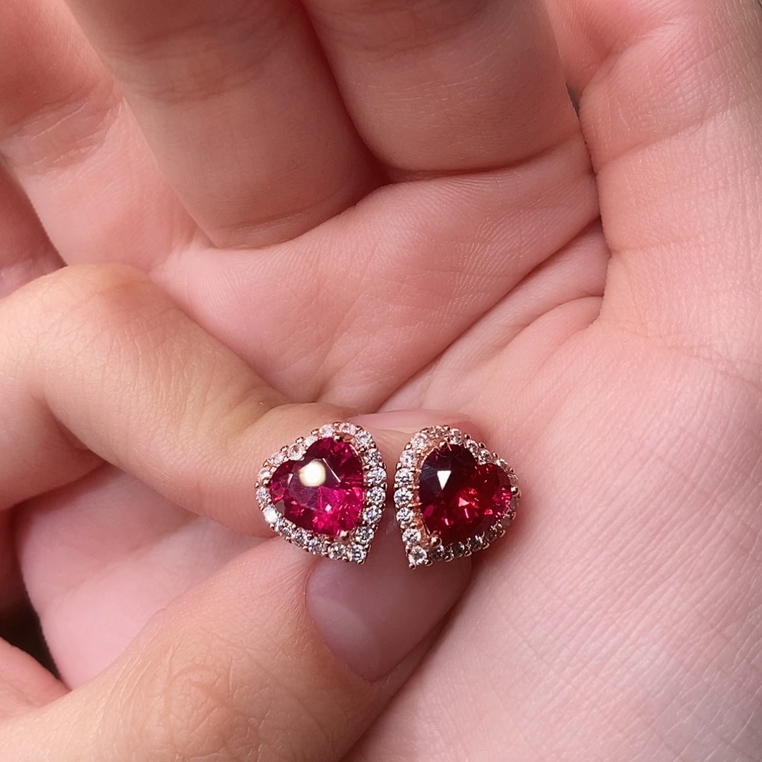 耳饰银S925镶嵌红宝石