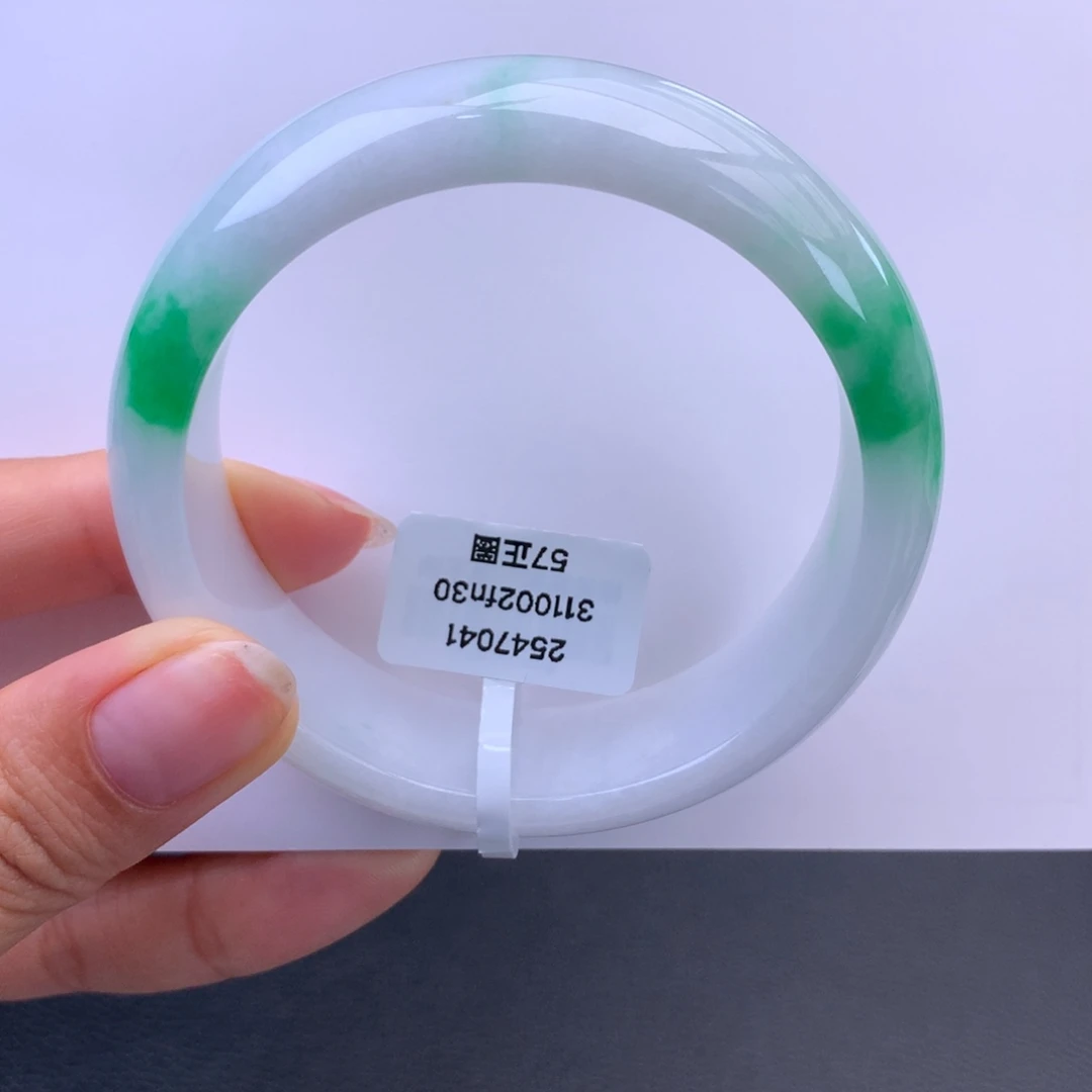 翡翠未镶嵌手镯白底青轮胎手镯
