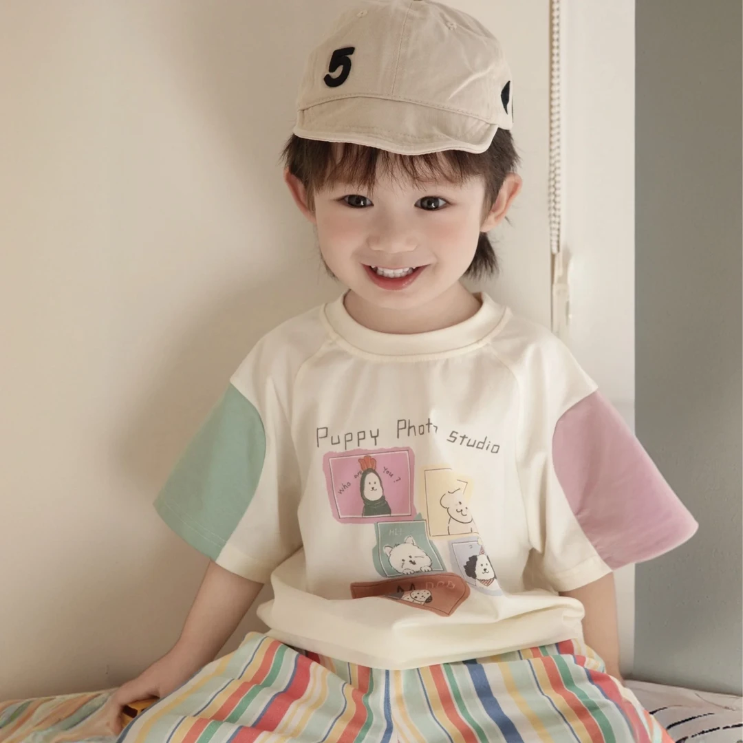 【货号003】夏季儿童袖子拼接可爱T恤