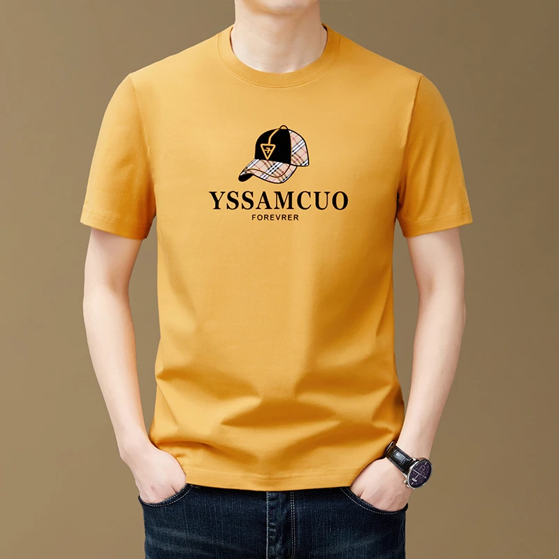 约文库费高端时尚春夏季男款短袖t恤纯棉韩潮流休闲宽松印花体恤t