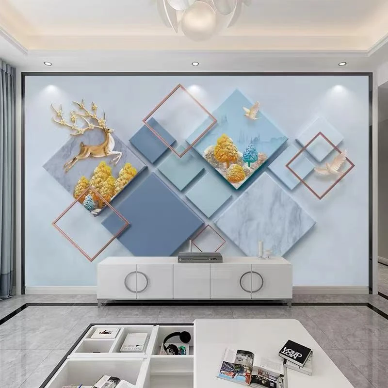 新款网红北欧轻奢简约电视背景墙壁纸3d客厅沙发墙布麋鹿装饰壁布