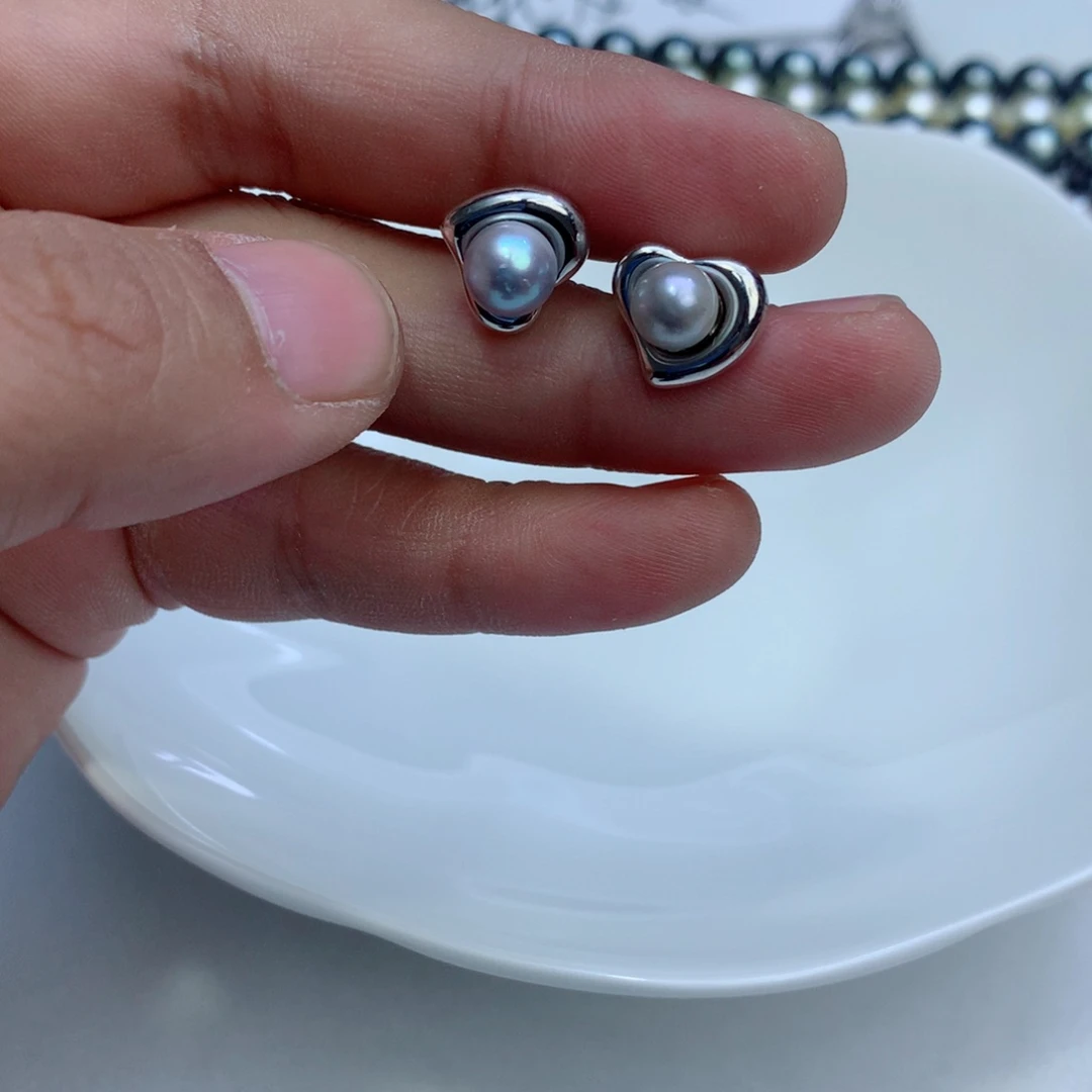 海水珍珠耳饰银S925镶嵌