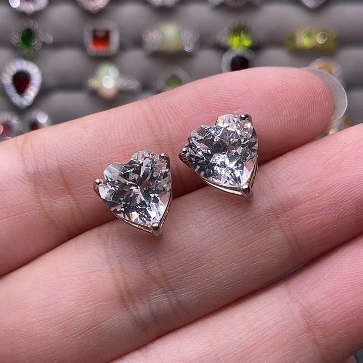 水晶银S925镶嵌耳饰主石10×10mm