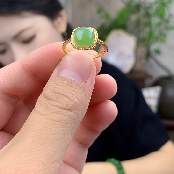 和田玉（碧玉）银S925镶嵌吊坠(不含链)戒指