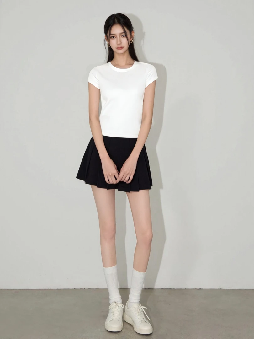 「独白」夏天百搭纯色圆领短袖女T恤白色短款上衣HBZC641108 nnassa