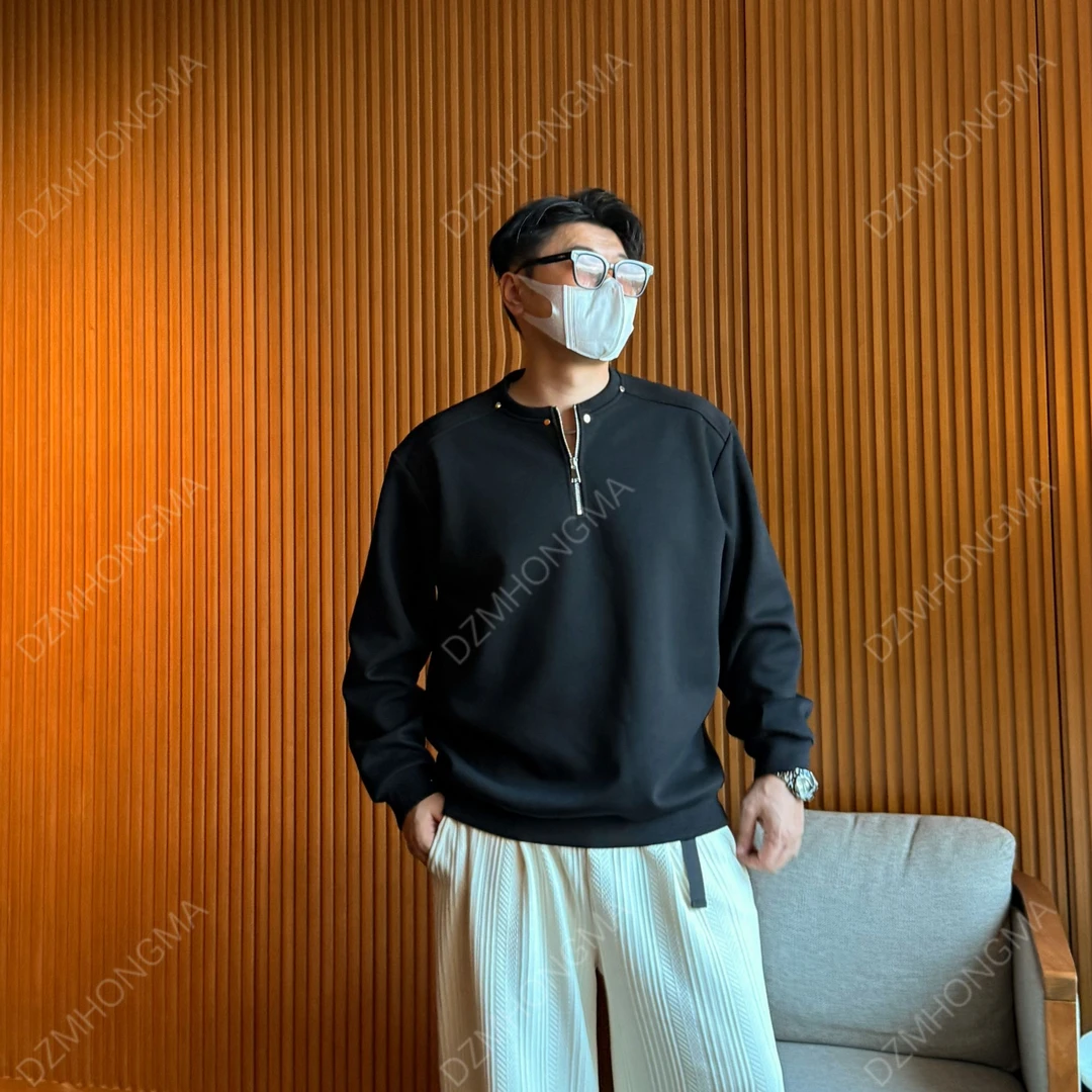 【大重码】280G秋季半拉链亨利领长袖圆领铆钉简约T恤轻奢痞帅男装