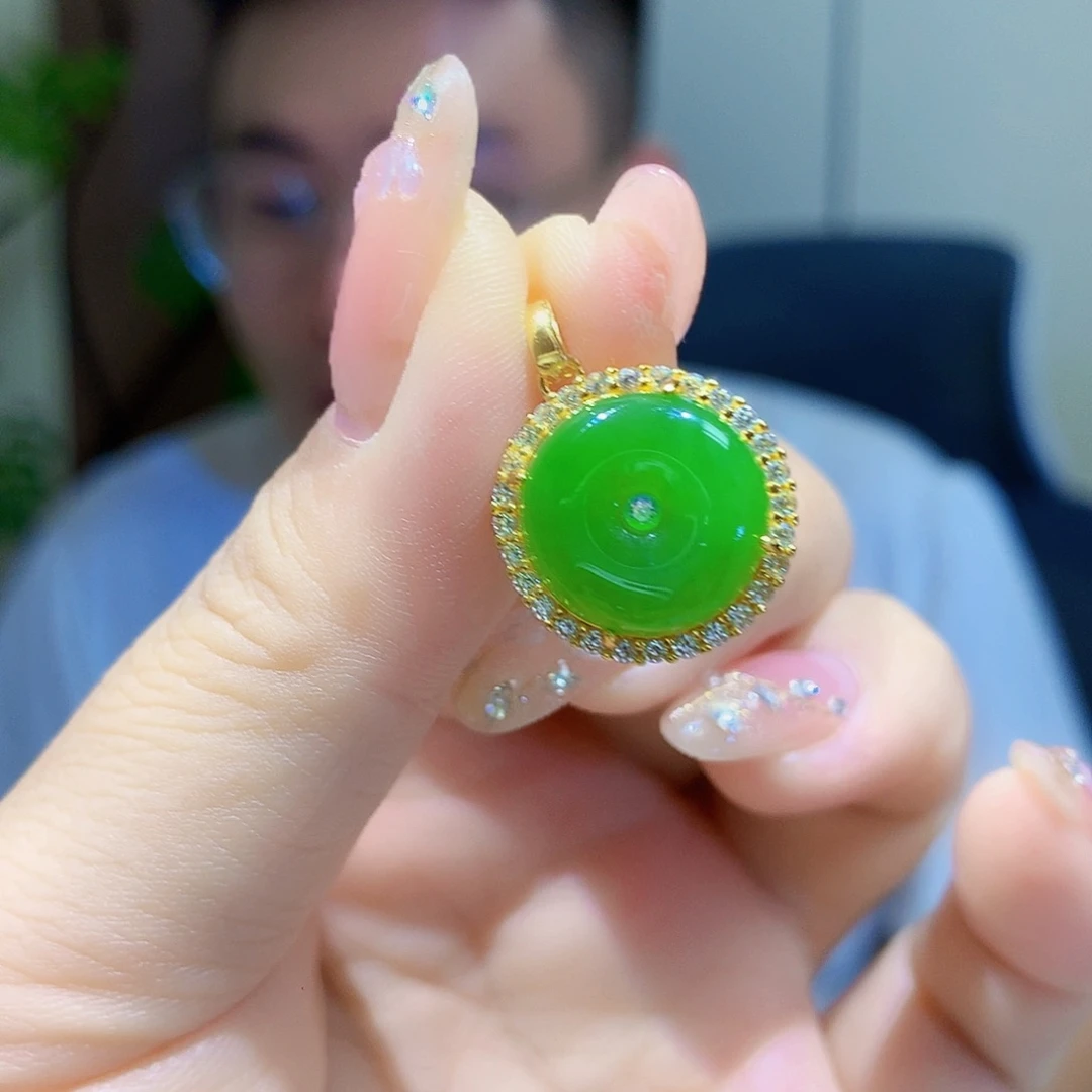 颈饰银S925镀金镶嵌和田玉（碧玉）