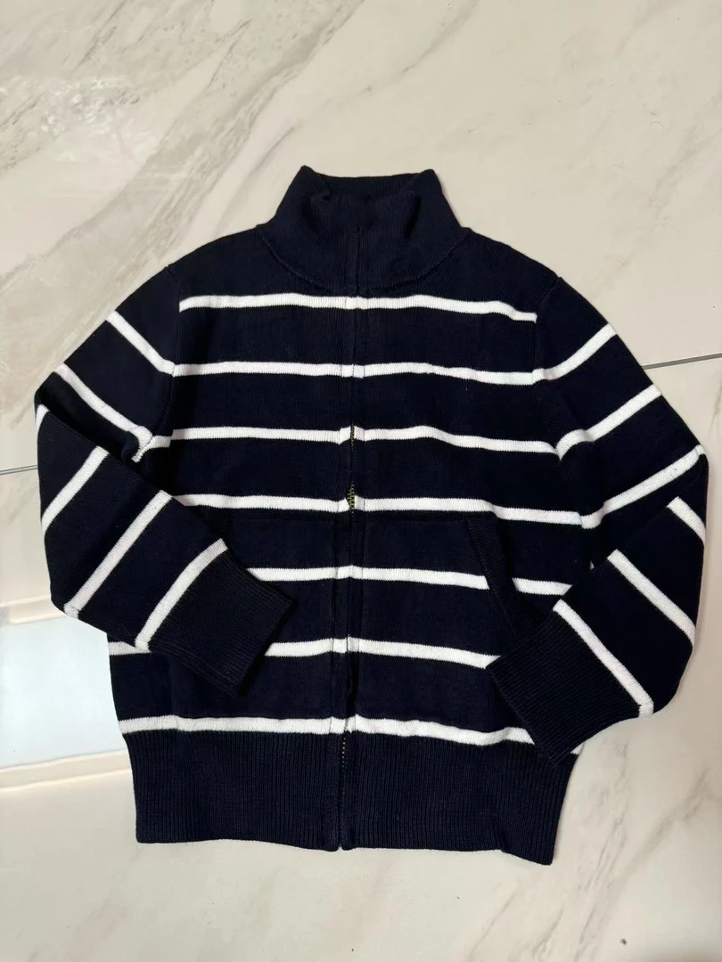 【豆乐专属】儿童男宝女宝小马全拉链条纹毛衣