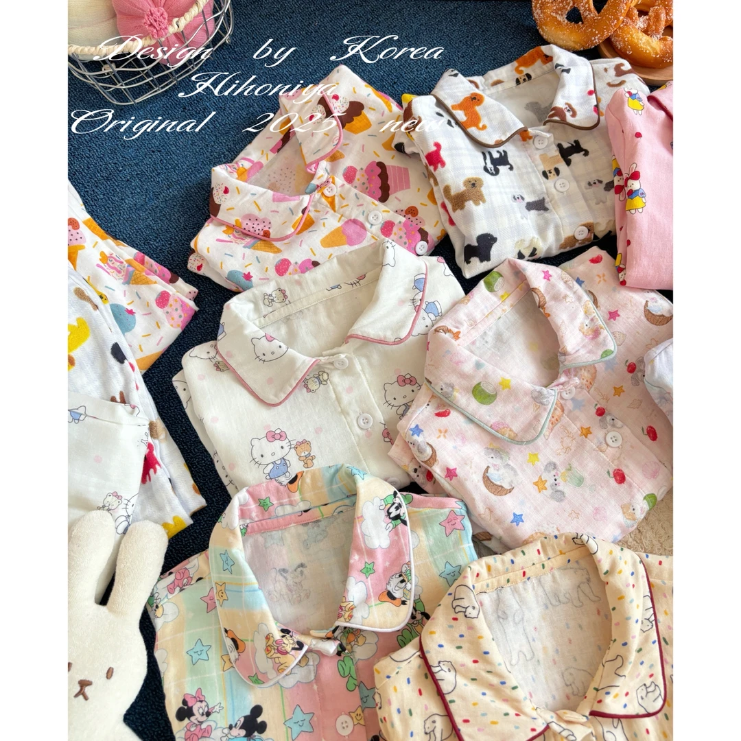 【棉纱家居服】三Hihoniya~2025秋季亲子卡通动物翻领230g家居服