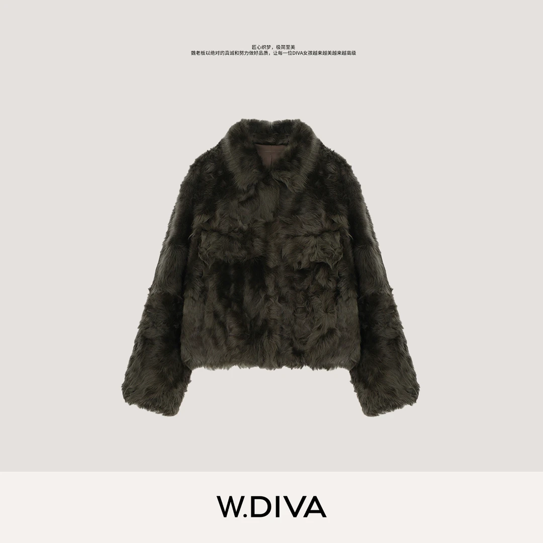 W.Diva【子夜】子夜棕色小湖羊皮毛一体时尚柔软舒适外套4C1123216