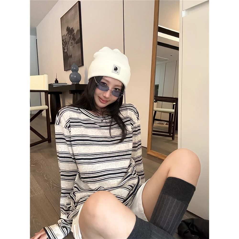 【懒懒麻感】芝麻防晒条纹t恤上衣女 22019#