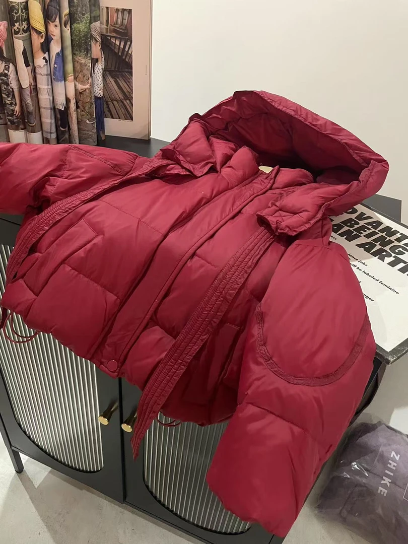 502027《红》韩版休闲时尚儿童舒适百搭保暖洋气飘带羽绒服