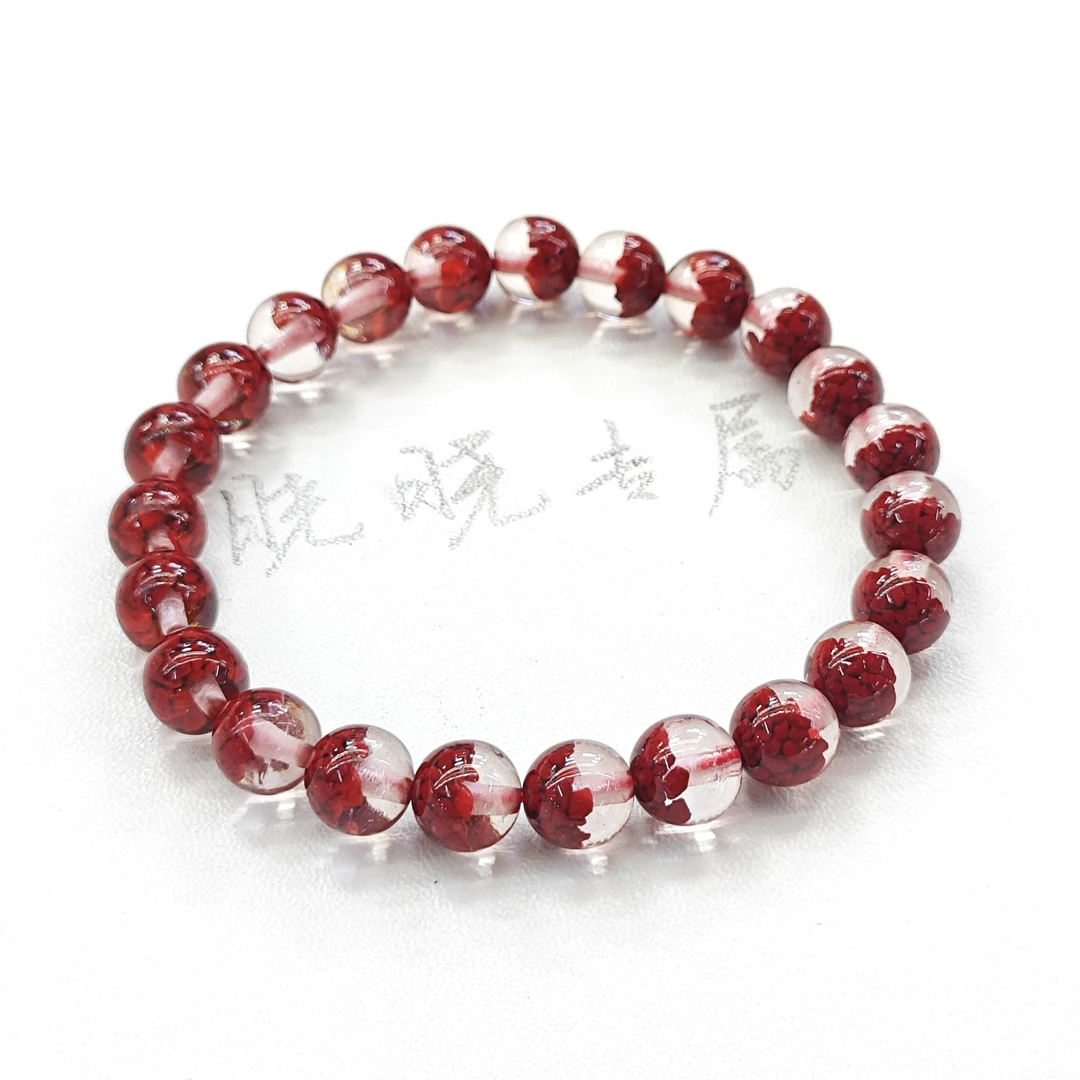 含辰砂工艺品8mm聚宝盆半透朱砂手串G537 zs