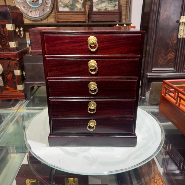 血檀独板榫卯结构首饰箱收纳箱文玩箱茶饼箱27/27/33.8厘米长宽高