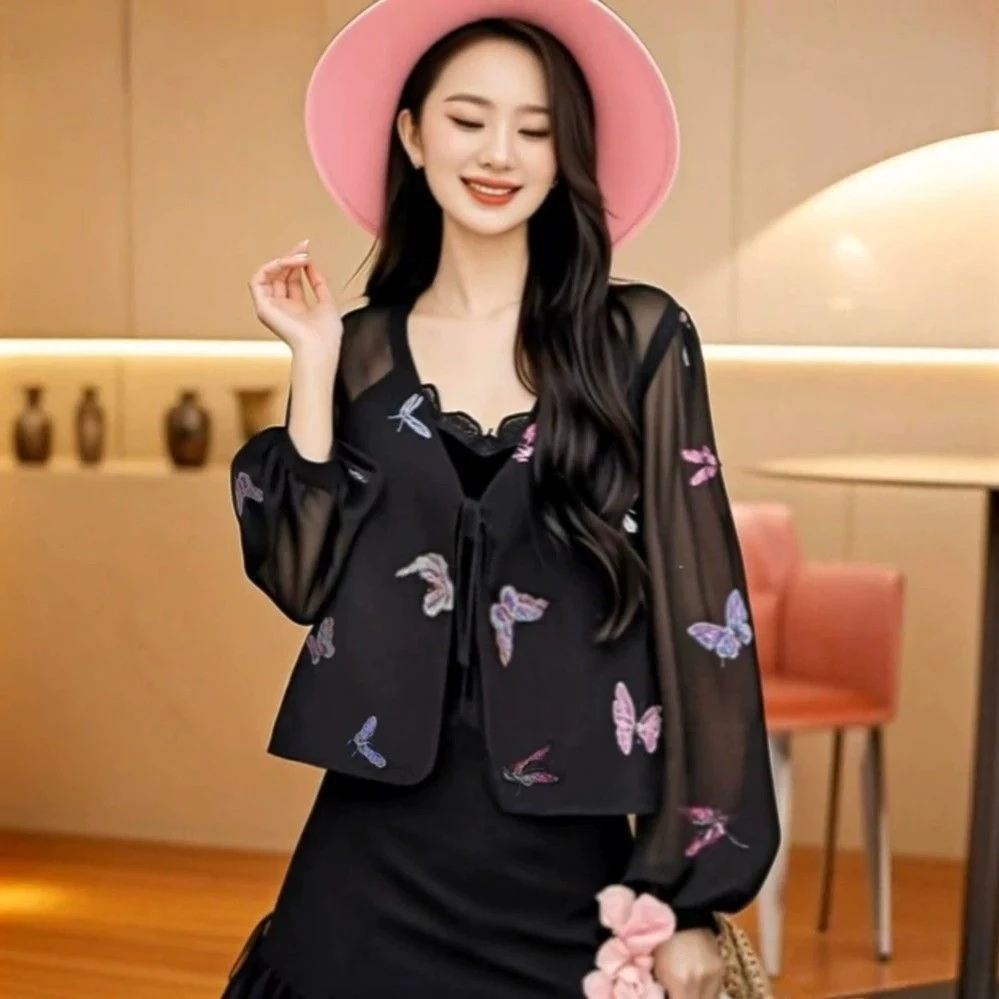 夏季新款时尚百搭领系带宽松显瘦开衫薄款洋气上衣雪纺防晒衫女