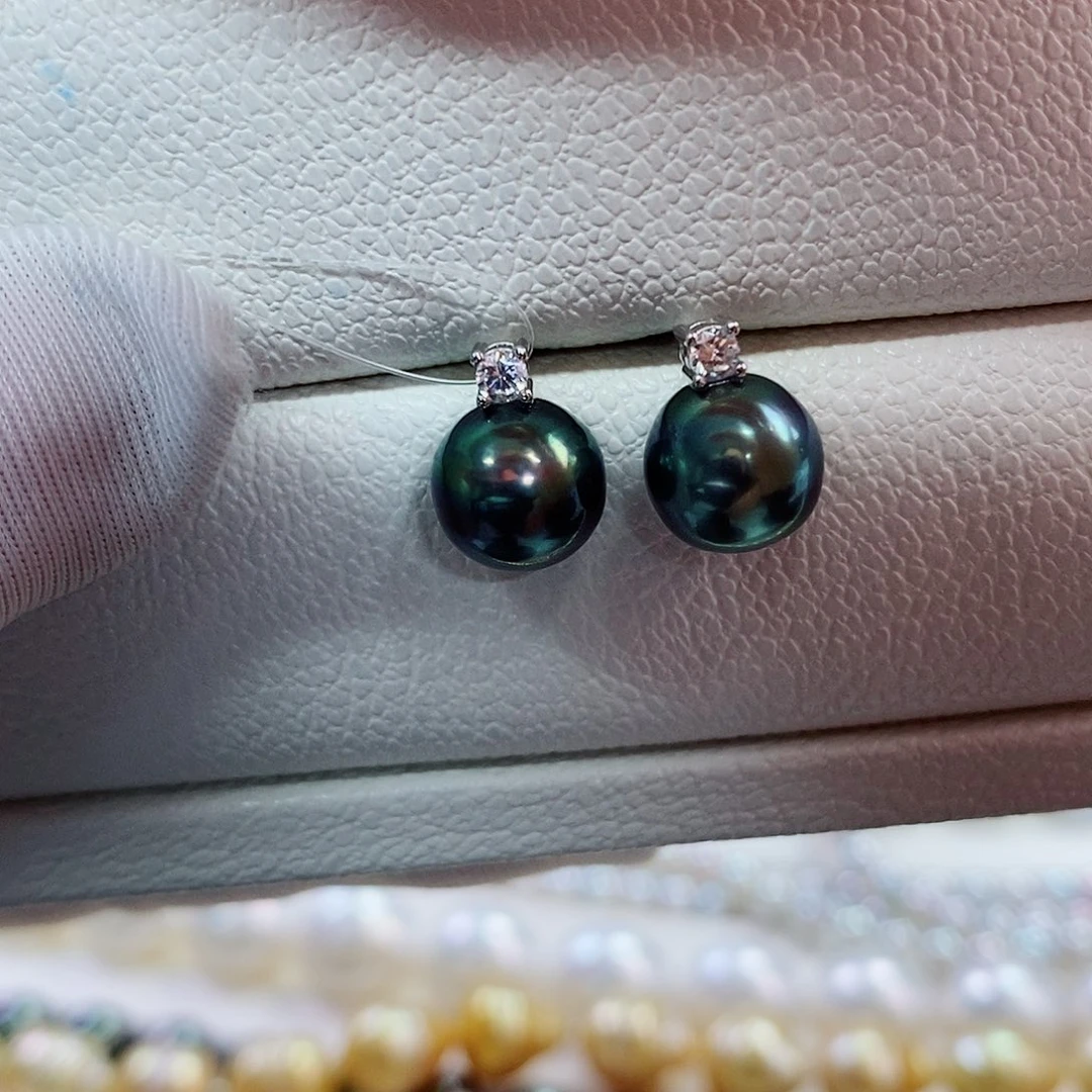 银S925镶嵌耳饰海水珍珠8-9